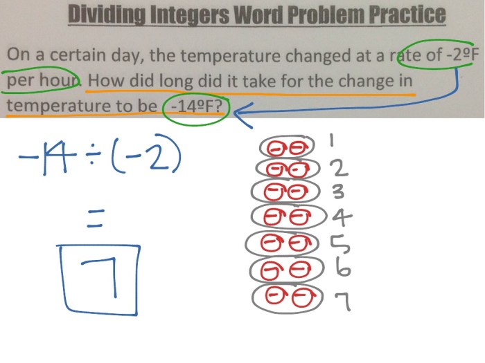 Multiplying dividing integers word problems