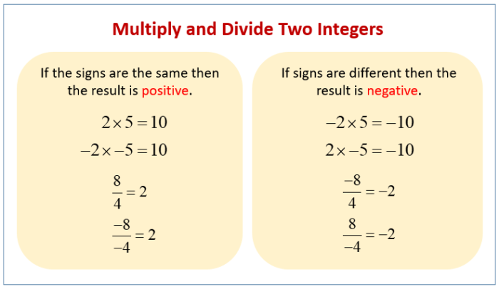 Multiplying dividing integers word problems